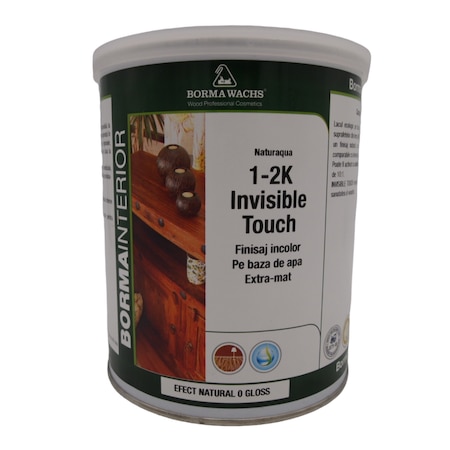 Lac incolor pe baza de apa cu efect natural, Borma Wachs, 1-2K Invisible Touch, 1L, extra-mat, de interior