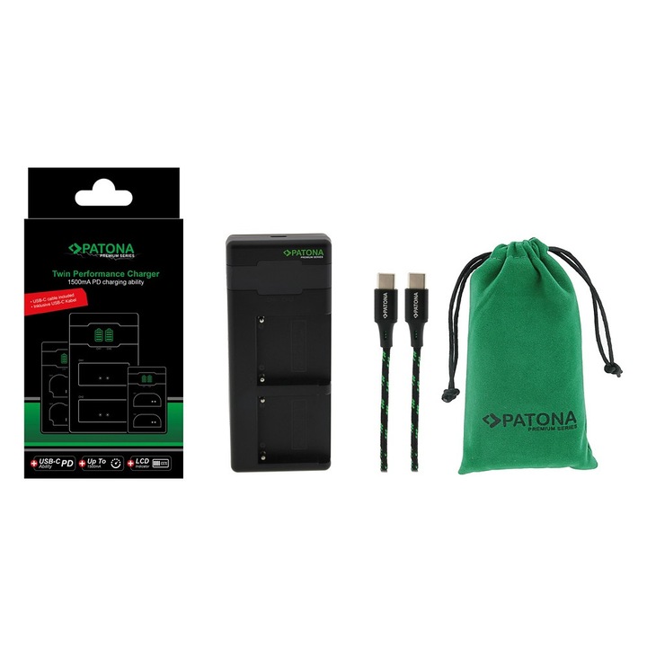PATONA Premium Twin Performance PD gyorstöltő Sony F550 F750 F970 FM50 FM500H készülékhez, USB-C kábellel