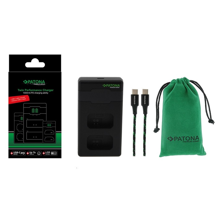 Incarcator rapid PATONA Premium Twin Performance PD pentru Sony NP-FW50, include cablu USB-C