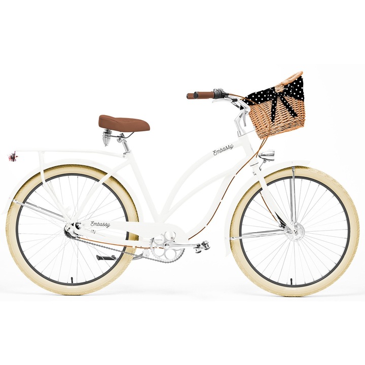 Bicicleta de oras Coco Deluxe 3B, Embassy, Aluminiu, 3 viteze, Roti 26", Alb, 15 kg