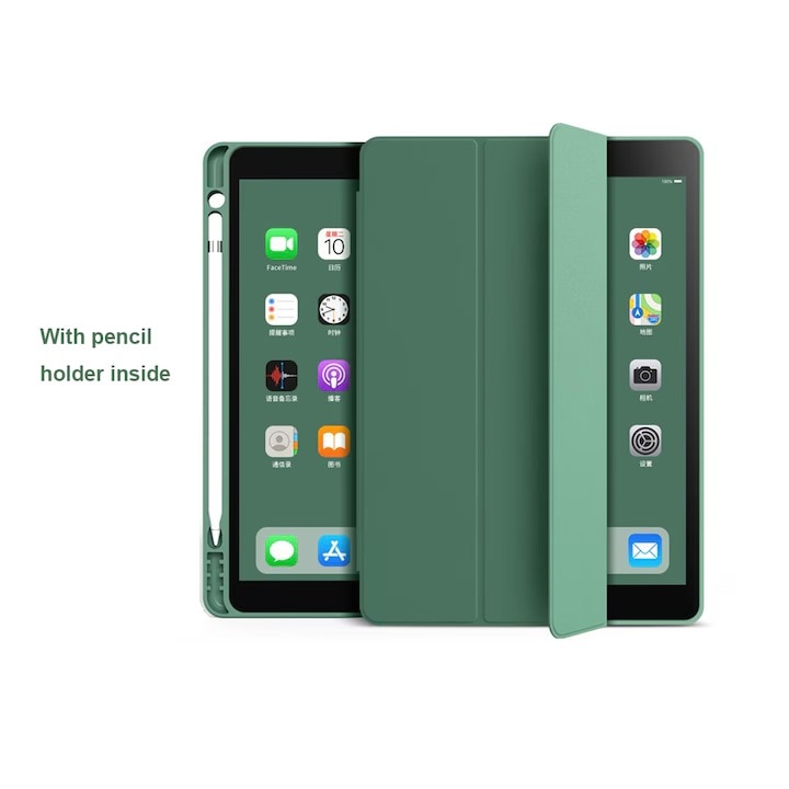 Husa pentru IPad 10.2" (2019-2021), cu suport Apple Pencil, Verde