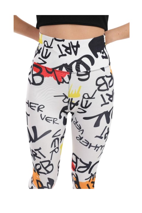 Colanti fitness cu imprimeu, alb, negru, model Written