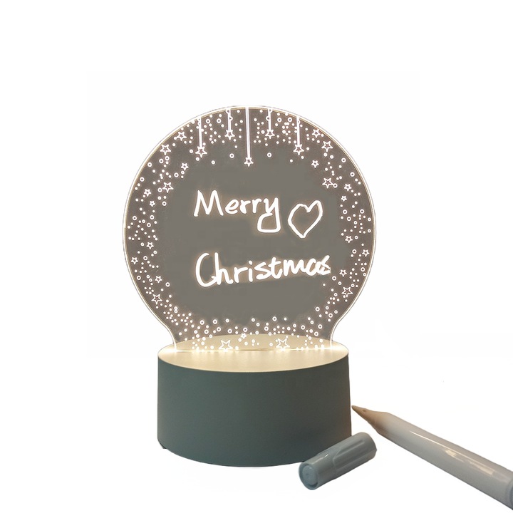 Lampa Led cu mesaj luminos personalizabil 3D cu stilou incarcare usb, Toxic Beauty, alb