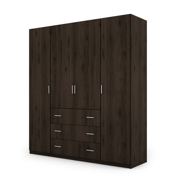 Dulap, Meblast, Premium lucrate manual, 200 cm x 220 cm x 57 cm, Sifonier, PAL 18 mm, HDF de 3 mm, PVC 0.8 mm, Numar de usi 4, Nuc Okapi