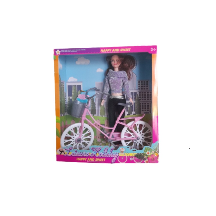 Papusa Happy and Sweet, cu bicicleta si accesorii, model 1