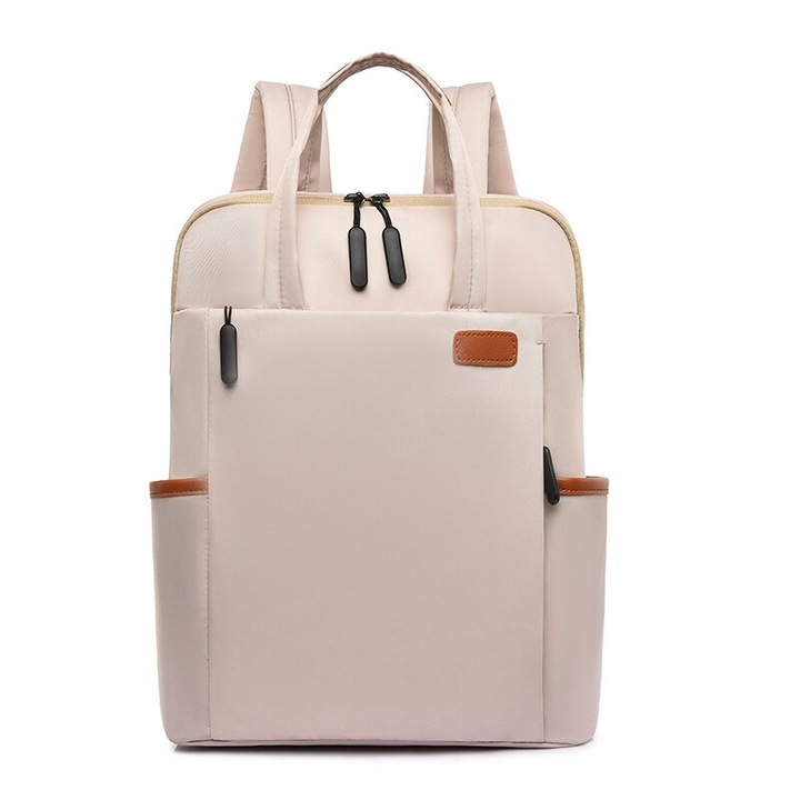 Rucsac CanvasArtisan Eveline W-23, Bej, Tesatura impermeabila, Elegant, Pentru laptop de 13,3 inchi, Compartimente suplimentare, Curele de umar reglabile, Curea pentru valiza