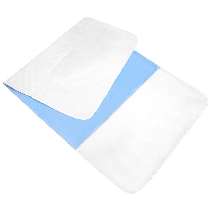 Aleza Impermeabila si Absorbanta cu Aripioare FizioTab®, Lavabila si Reutilizabila, pentru Pacienti cu Incontinenta, Adulti si Copii, 90 x 85 cm, Albastru