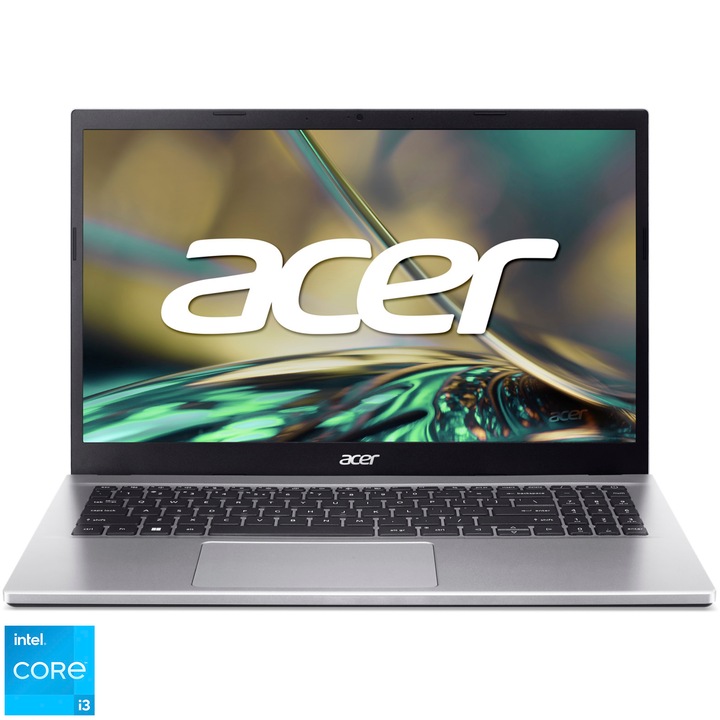 Laptop Acer Aspire 3 A315-59 cu procesor Intel® Core™ i3-1215U pana la 4.40 GHz, 15.6", Full HD, IPS, 8GB, 256GB SSD, Intel® UHD Graphics, NO OS, Pure Silver