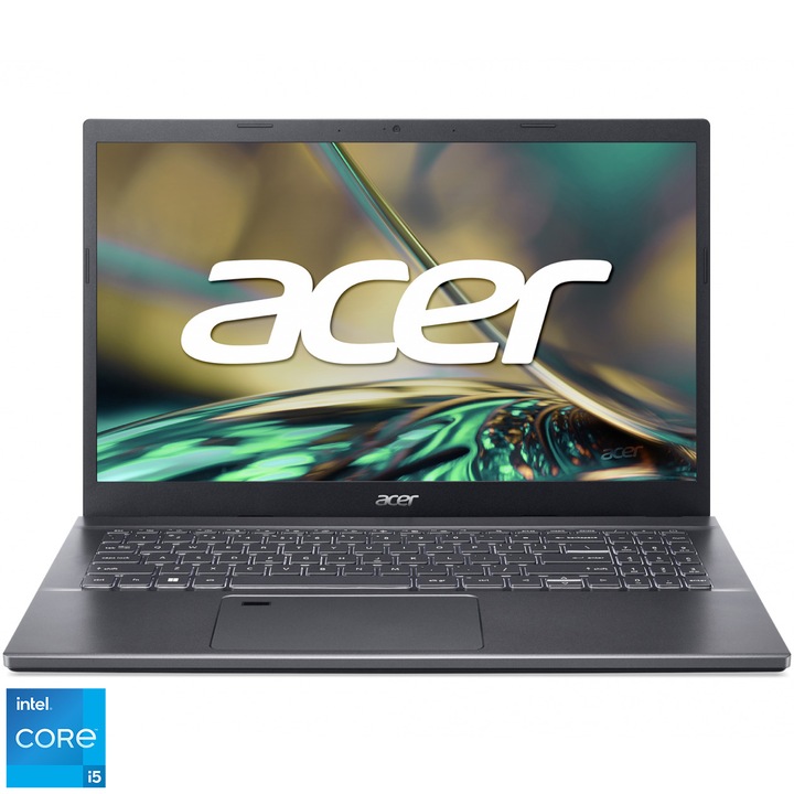 Laptop Acer Aspire 5 A515-57-5553 cu procesor Intel® Core™ i5-12450H pana la 4.40 GHz, 15.6", Full HD, IPS, 16GB DDR4, 512GB SSD, Intel® UHD Graphics , No OS, Steel Gray