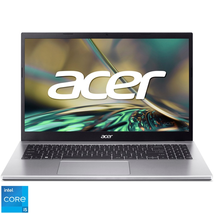 Лаптоп Acer Aspire 3 A315-59-58XM, Intel® Core™ i5-1235U, 15.6", Full HD, IPS, 8GB DDR4, 512GB SSD, Intel® Iris® Xe Graphics, No OS, Pure Silver