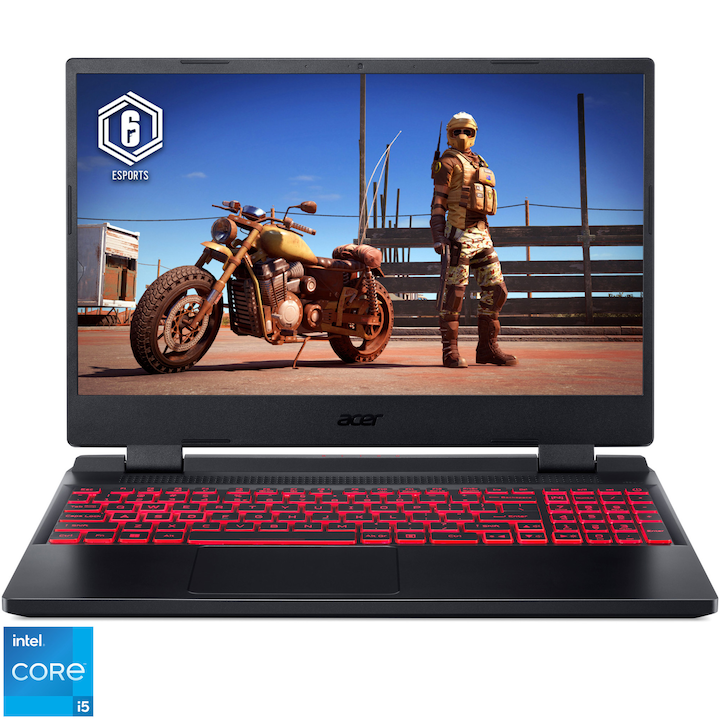 Laptop Gaming Acer Nitro 5 AN515-58 cu procesor Intel® Core™ i5-12500H pana la 4.50 GHz, 15.6", Full HD, IPS, 144Hz, 16GB, 512GB SSD, NVIDIA® GeForce RTX™ 3050 4GB, No OS, Obsidian Black