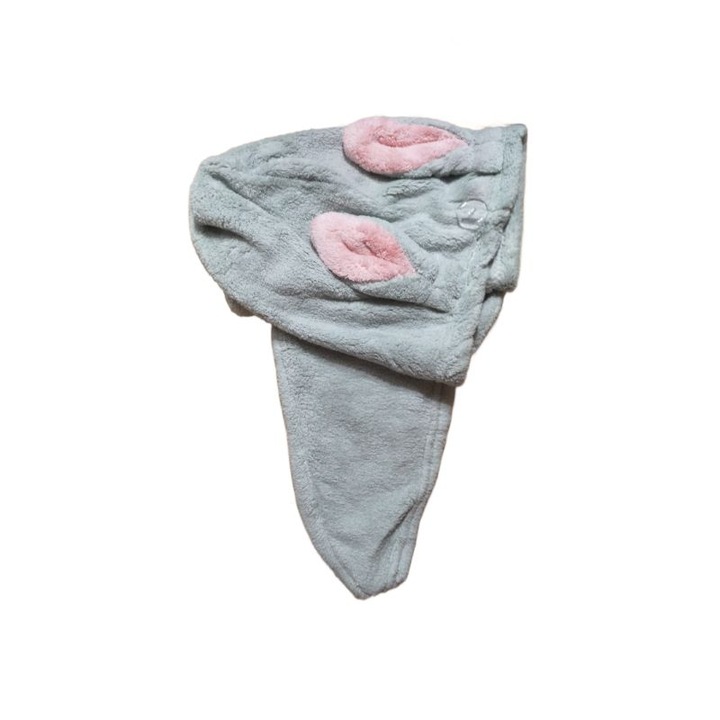 Prosop pentru uscat parul, cu nasture pentru fixare, microfibra, pufos si moale la atingere, 65 X 26 cm, mint