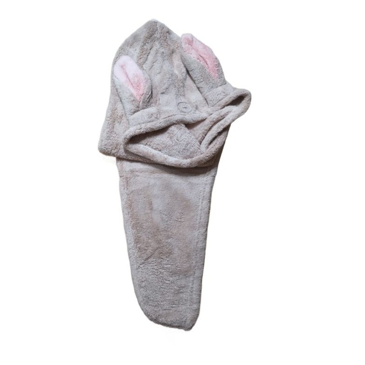 Prosop pentru uscat parul, cu nasture pentru fixare, microfibra, pufos si moale la atingere, 65 X 26 cm, crem