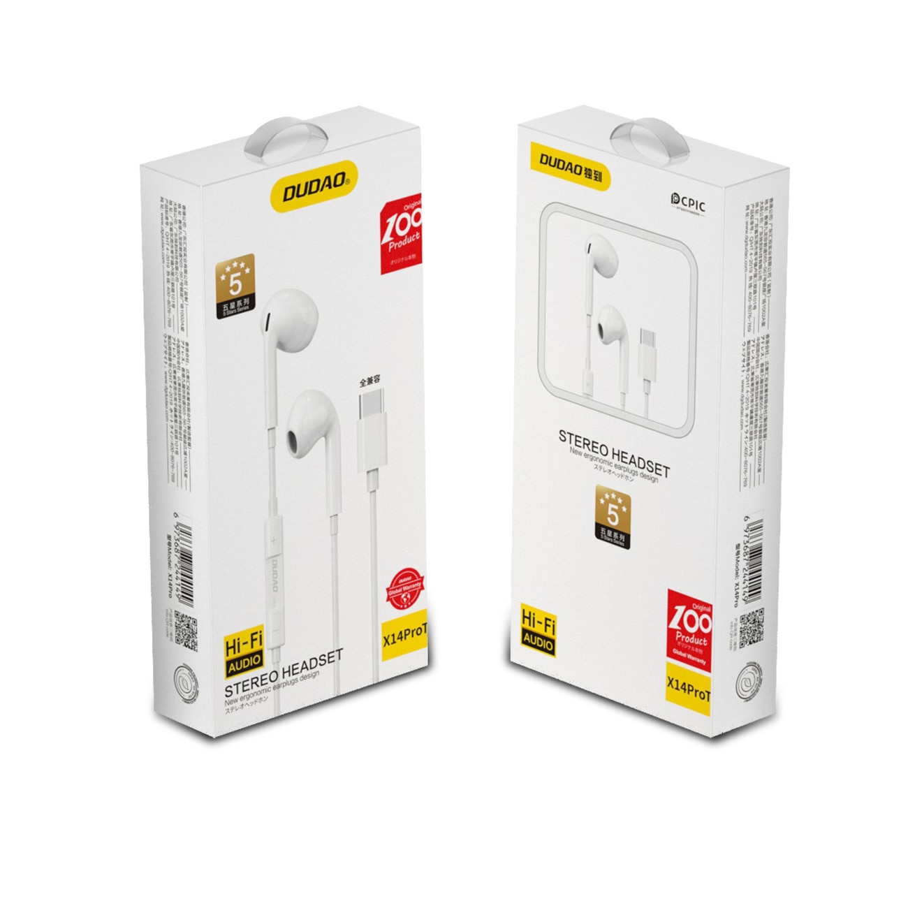 Casti audio cu fir, Dudao, Conector USB Type-C, Alb