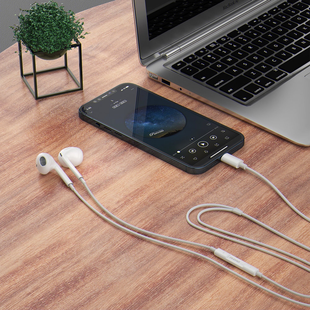 Casti audio cu fir, Dudao, Conector USB Type-C, Alb