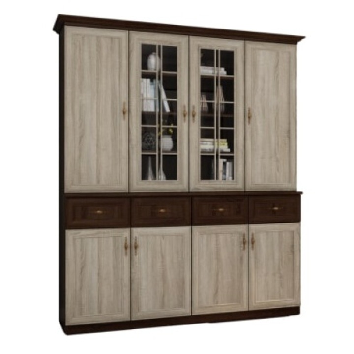 Dulap, Meblast, 170 cm x 203 cm x 45 cm, dublu laminat, 18 mm, banda decorativa MDF, 8 usi, 4 sertare, Dark Sonoma/Light Sonoma