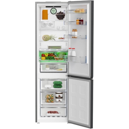 Combina frigorifica Beko B5RCNA405LXBR, 355 l, No Frost, HarvestFresh, BioCycle, Everfresh+, AeroFlow, Clasa D, H 203,5 cm, Metal Look