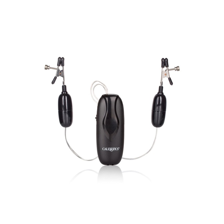 Cleme stimulatoare cu vibratii, CalExotics, Negru