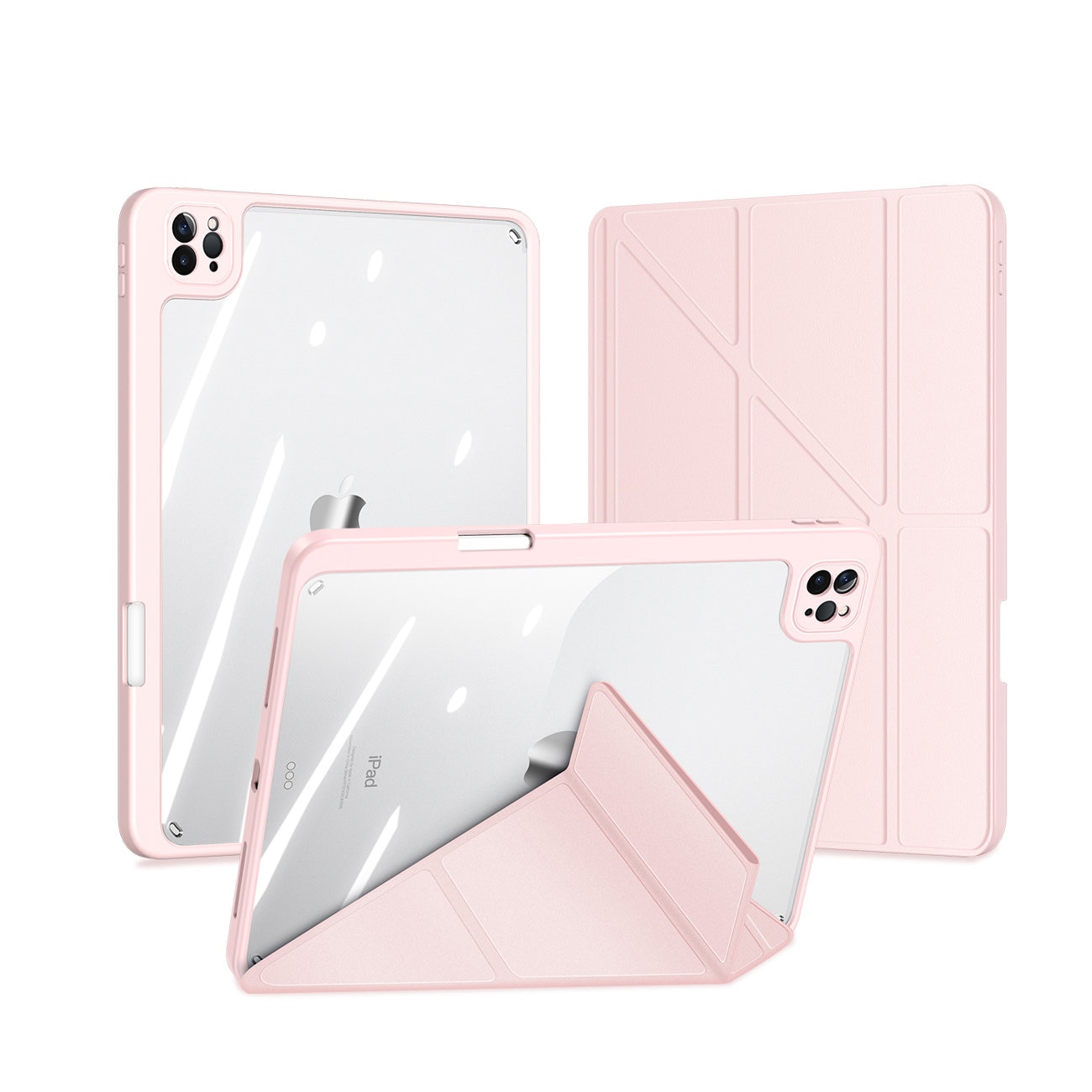 Husa de protectie pentru Apple iPad Pro 12.9" 2018/2020/2021, Smart Flip cover, cu fata detasabila si suport Landscape, Roz, HUR-BBL7095
