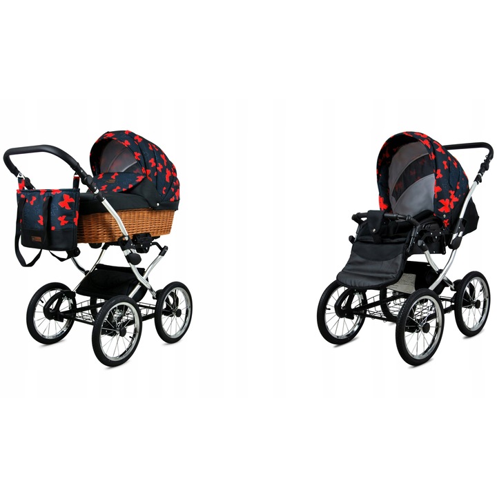 Количка BabyLux, 2 в 1, Класическа, Обръщаема, Алуминиева рамка, Червена