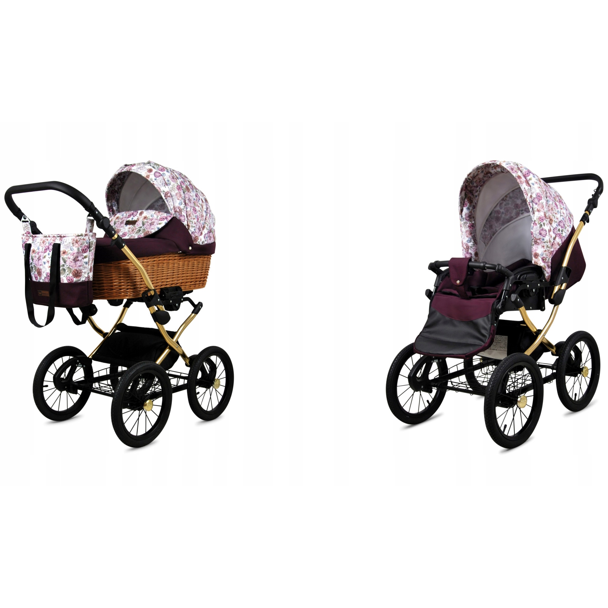Carucior BabyLux 2 in 1 Classic Gold Flori Maroon de Copii Adanc ...