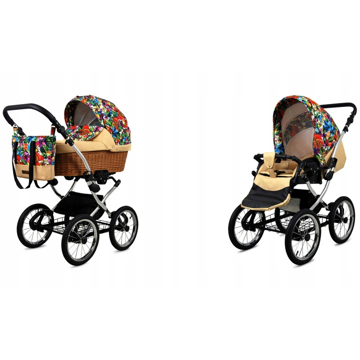 Количка BabyLux, 2 в 1, Classic, Exclusive Jungle Flowers, Обръщаща се, С алуминиева рамка