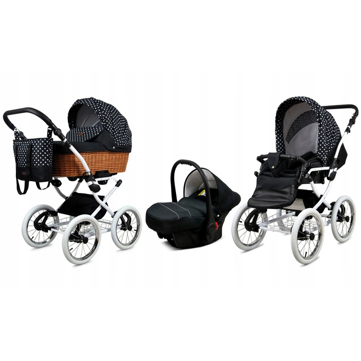 Бебешка количка BabyLux 3 в 1 Classic White, реверсивна седалка, алуминиева рамка