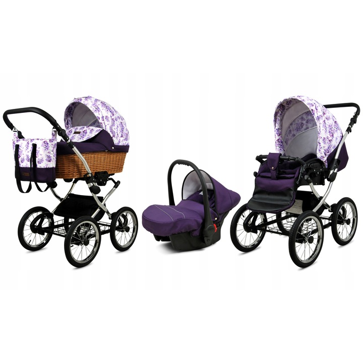 Бебешка количка BabyLux 3 в 1 Classic, реверсивна седалка, с алуминиева рамка