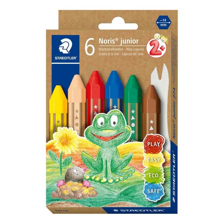 Set 6 creioane colorate din ceara, grosime 1,4 cm, Staedtler, de la 2 ani