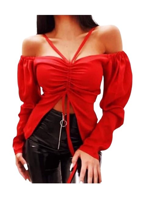 Bluza, rosu, model cu snur reglabil