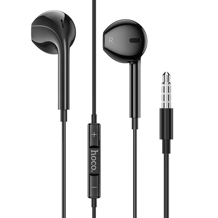 Класически слушалки, In-Ear, жични контроли и микрофон, 3,5 мм жак адаптер, дължина 1,2 м, Hoco, черни, M101