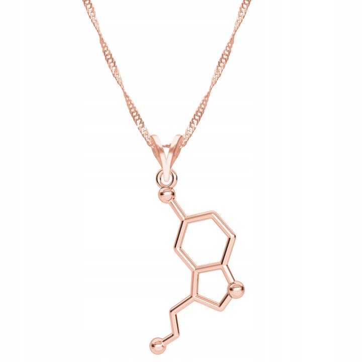 Colier cu pandantiv, Larezo, formula chimica, Serotonina, aur roz, argint 925, 42x2.9 cm