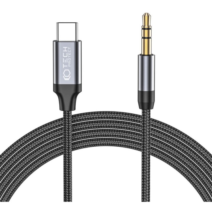 Кабел, Tech-Protect Ultraboost USB-C to 3.5 mm Audio Cable, USB-C към 3.5 мм аудио кабел, 100 см, Черен