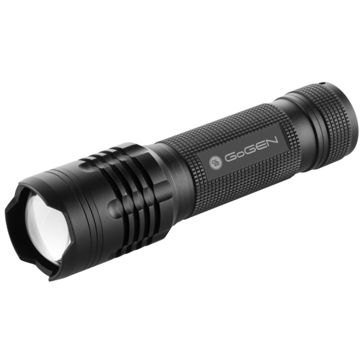 Lanterna GoGEN FL01, LED, 400 lm, IPX4, autonomie pana la 8 ore, 3 x AAA, neagra