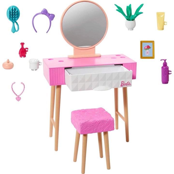 Barbie Furniture Vanity Theme bútor készlet, 10 kiegészítővel