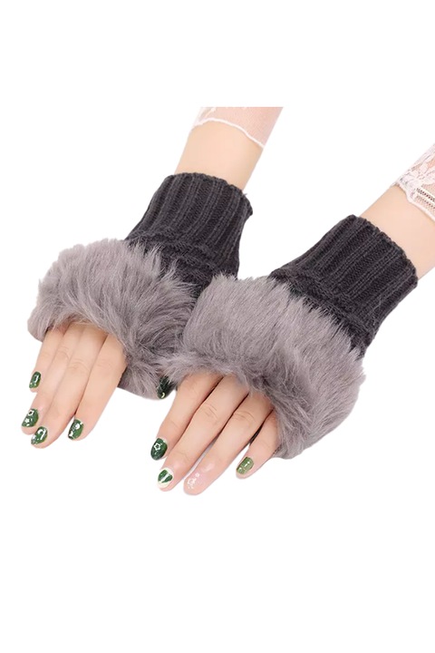 Дамски ръкавици, косъм на основата, универсален размер, тъмно сиво, EFAYN