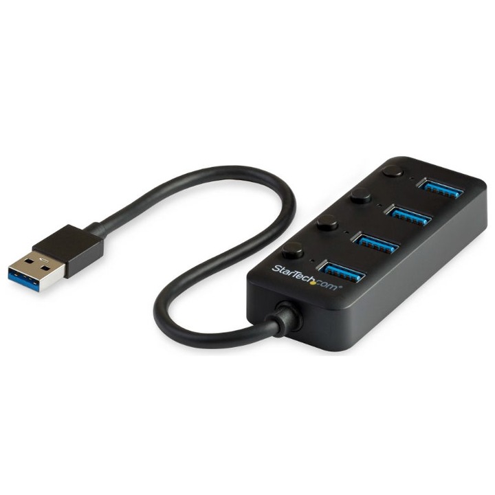 Hub USB StarTech HB30A4AIB, USB Type-A, 4 porturi USB Type-A Negru