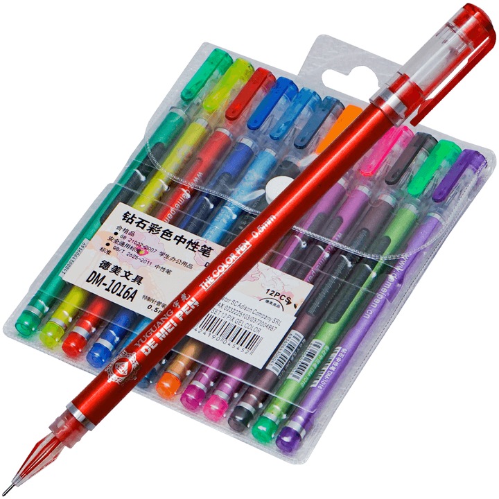 Pix cu gel varf subtire 12 culori sidefate 0.5 mm