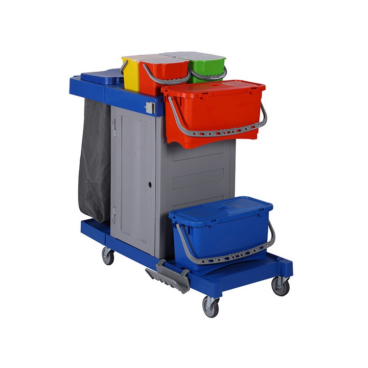 Carucior spital Bayersan pentru mop plat cu dulap si sac gunoi