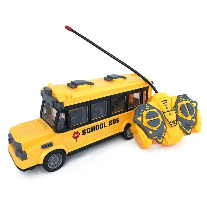 Autobuz cu telecomanda, galben, 34x15 cm