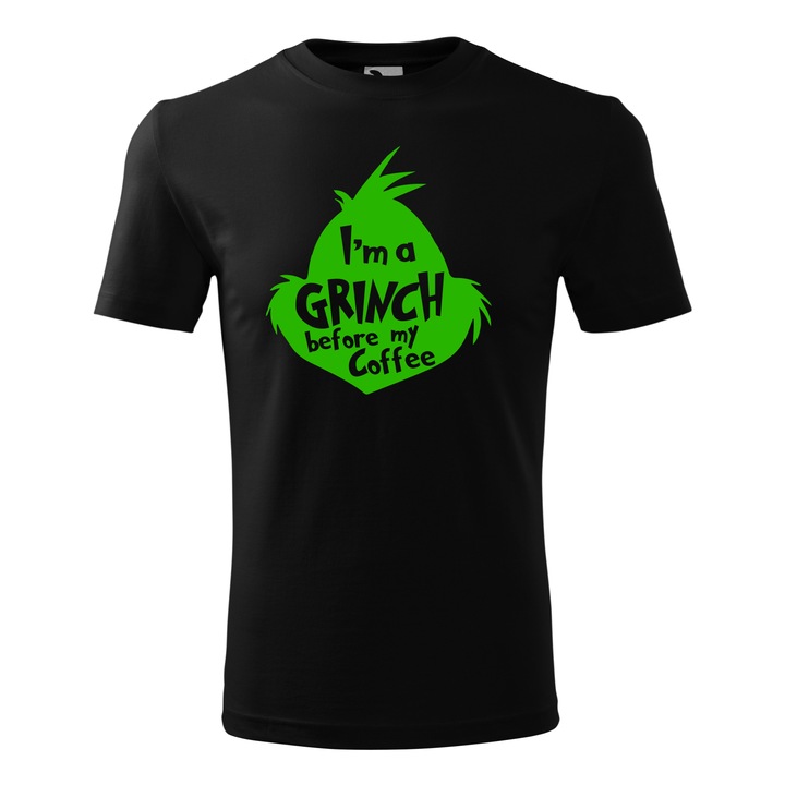 Tricou personalizat "Grinch Before Coffee", Negru, Marime 4XL