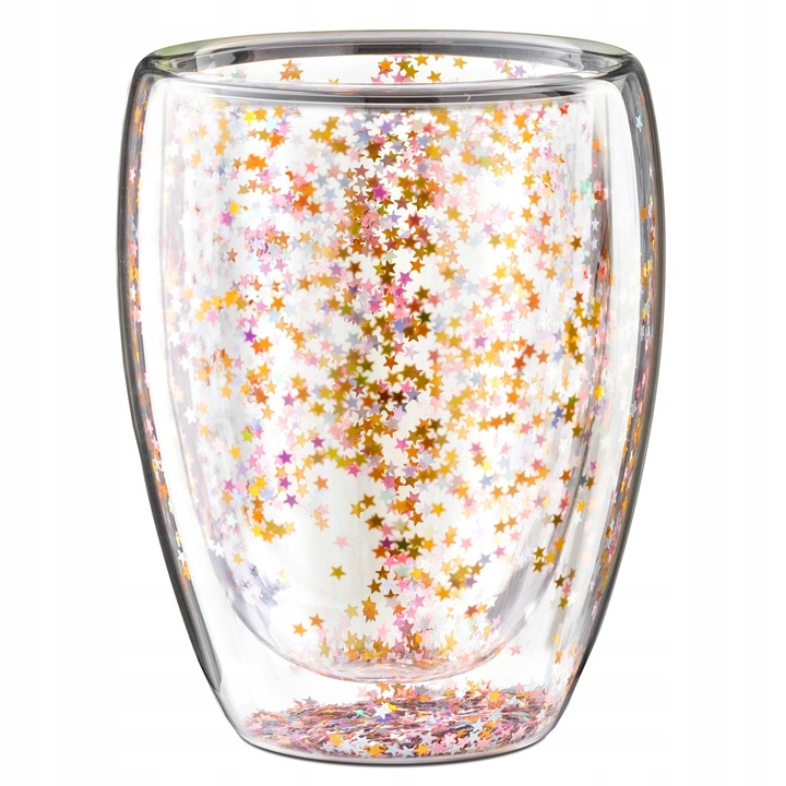 Sticla Cu Paiete Cu Perete Dublu, La Capsuleria, Sticla, 360 ml, Executie De Inalta Calitate, Se Spala Doar Cu Mana, Ambalaj Colorat, 12.3 x 9.5 x 9.5 cm, Multicolor