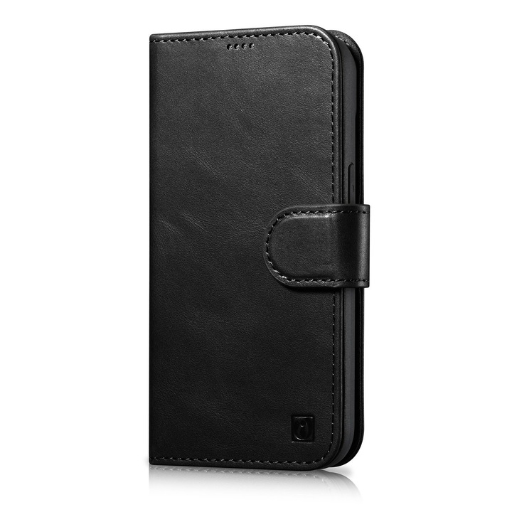 Apple iPhone 14 Plus iCarer Oil Wax Wallet Case 2in1 2in1 valódi bőr RFID tok, Fekete