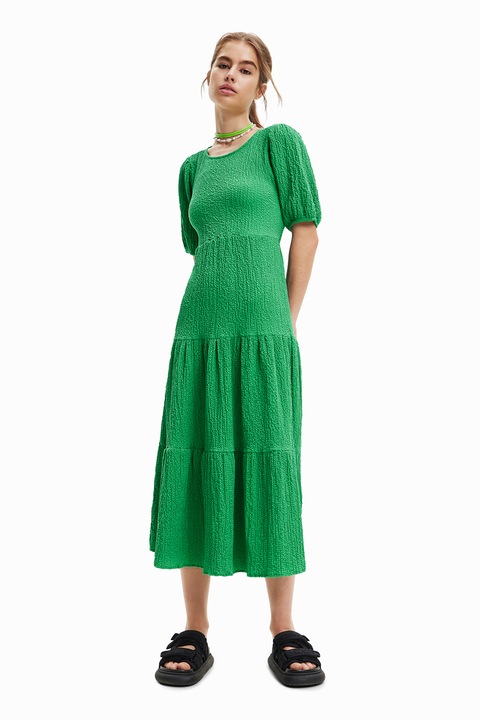 DESIGUAL, Bővülő fazonú texturált ruha, Zöld