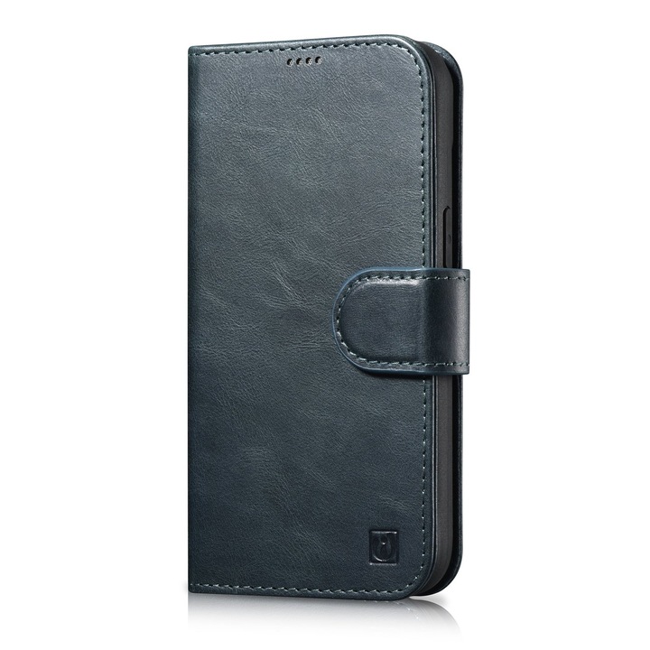ICarer Oil Wax Wallet Anti-RFID 2in1 Apple iPhone 14 Pro kék telefontok