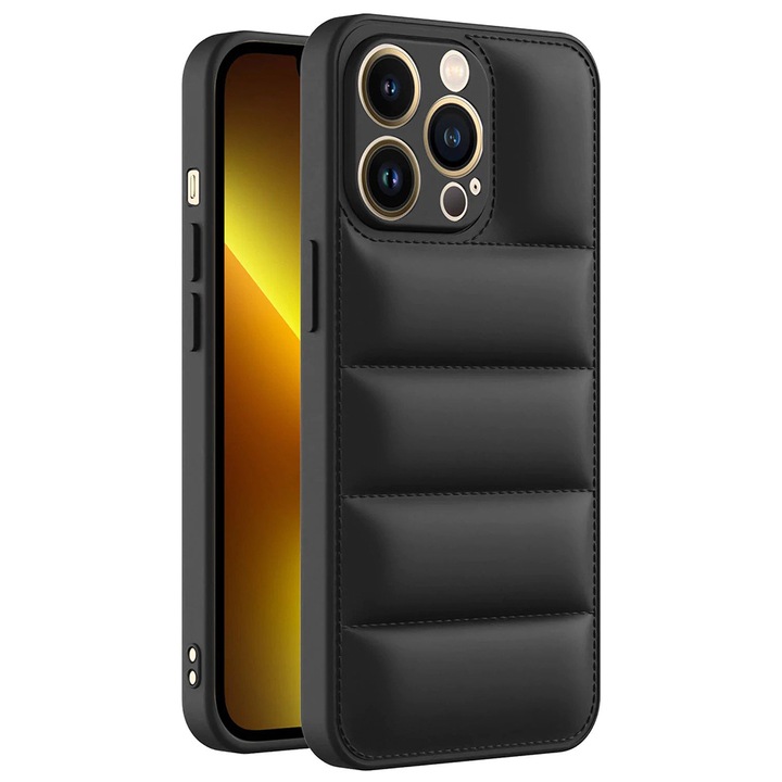 Husa Soft Puffer Silicone Compatibila cu Apple iPhone 13 Pro, din silicon TPU flexibil, Negru