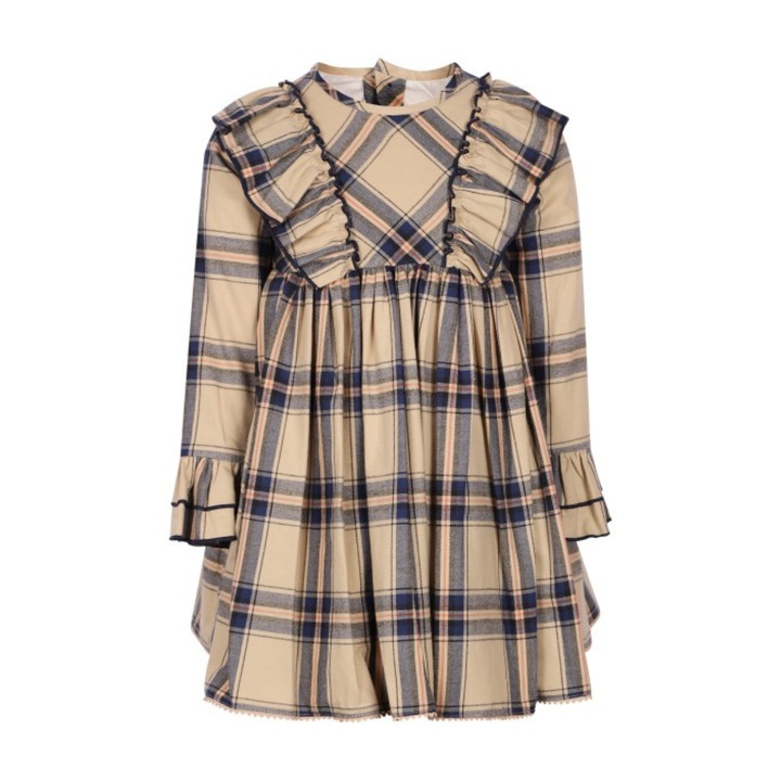 Rochie carouri cappucino si albastru royal 29, Bej