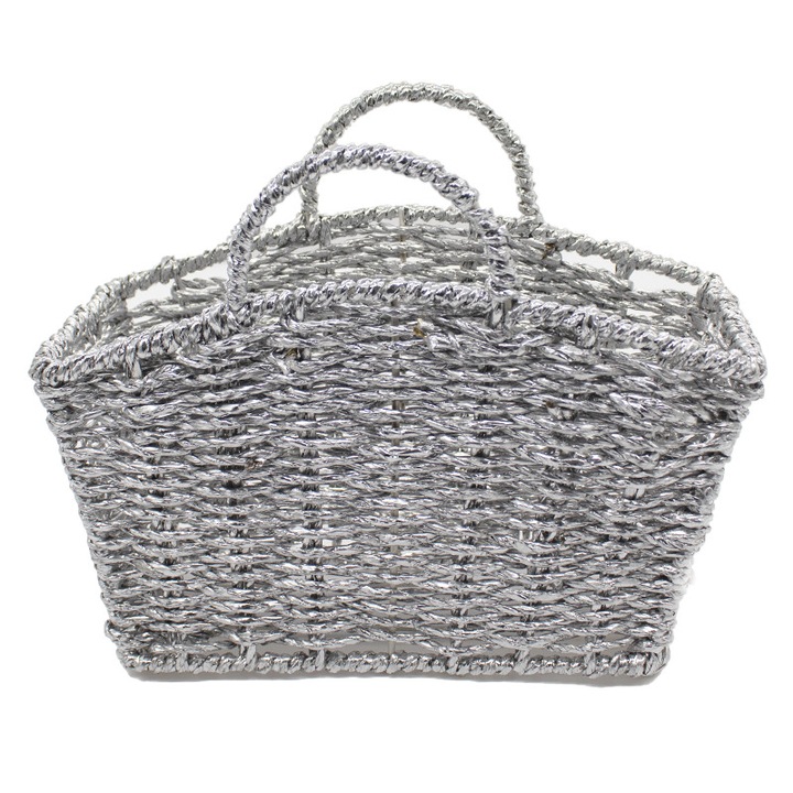 Сребърна декоративна кошница, идеална за опаковане на подаръци, Velve, 25x10x13