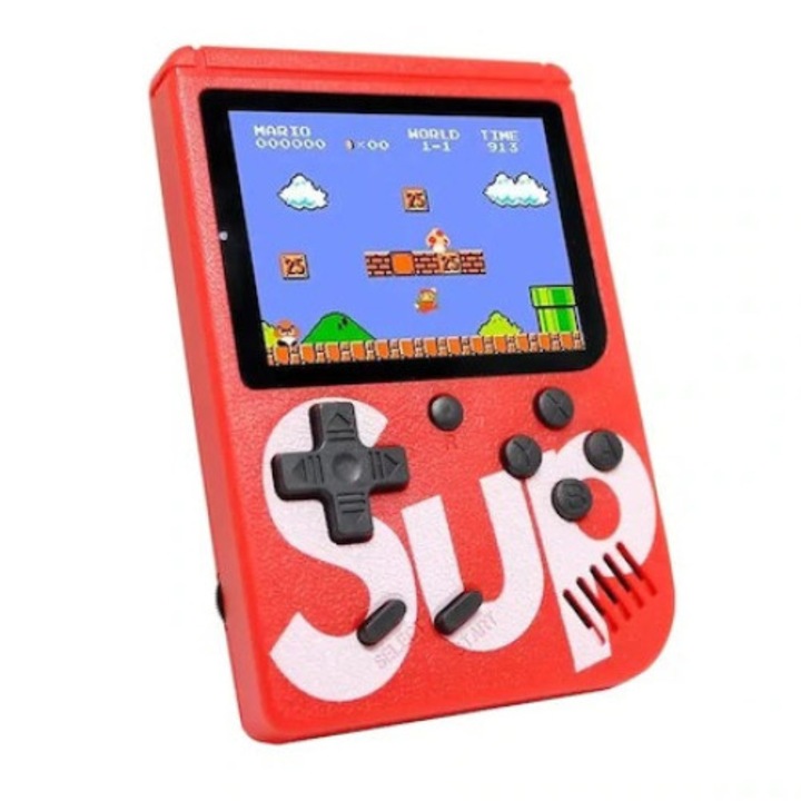 Mini consola SUP Game Box, 400 jocuri ale copilariei, ecran LCD, cablu AV pentru conectare la TV, rosu