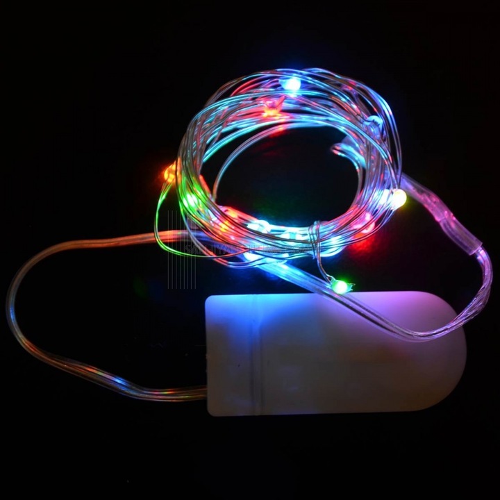 Instalatie de Craciun tip Liniara cu baterii, 1 m, 10 leduri, jocuri de lumini, Fir Cupru, Multicolor